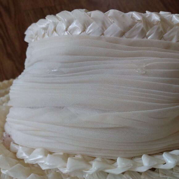Vintage Cellophane Straw Hat Cream White 19.75" Boutique New York Montreal AS IS - Picture 5 of 8